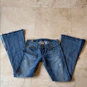 True Religion Vintage Distressed Blue Flare Jeans